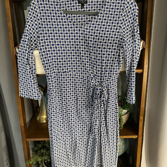 Talbots Navy and White Sheath Dress 3/4 Sleeve Scoop Neck - Picture 1 of 1